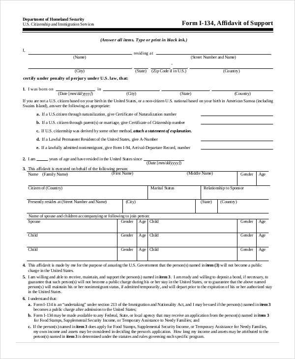 FREE 8 Sample Affidavit Of Support Templates In PDF