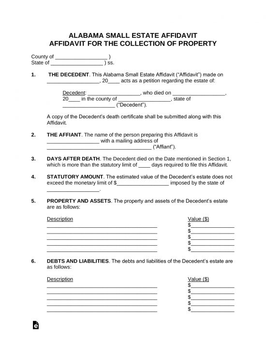 Free Alabama Small Estate Affidavit Form Word PDF EForms