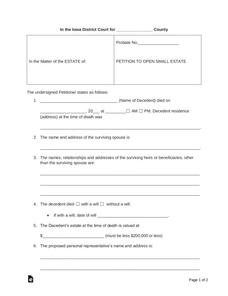 Free Iowa Small Estate Affidavit Form Affidavit Of Administration 