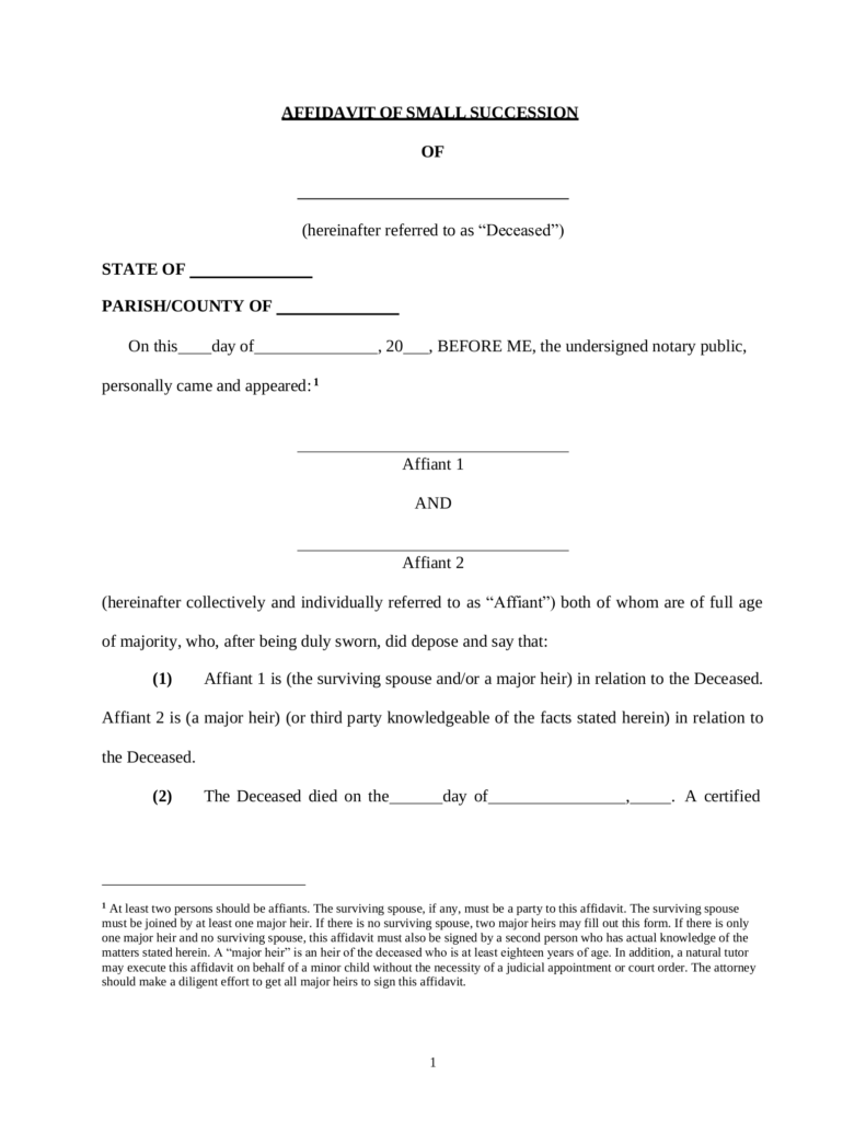 Free Louisiana Small Estate Affidavit Affidavit Of Small Succession 