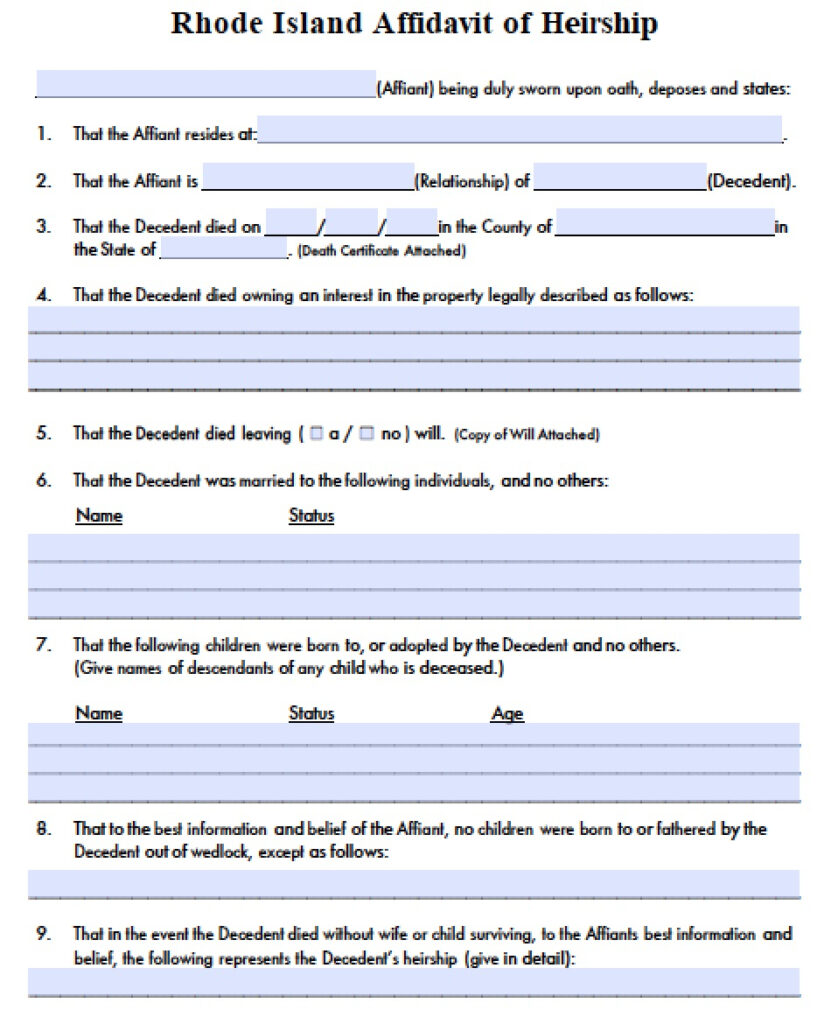 Free Rhode Island Affidavit Of Heirship Form PDF Word