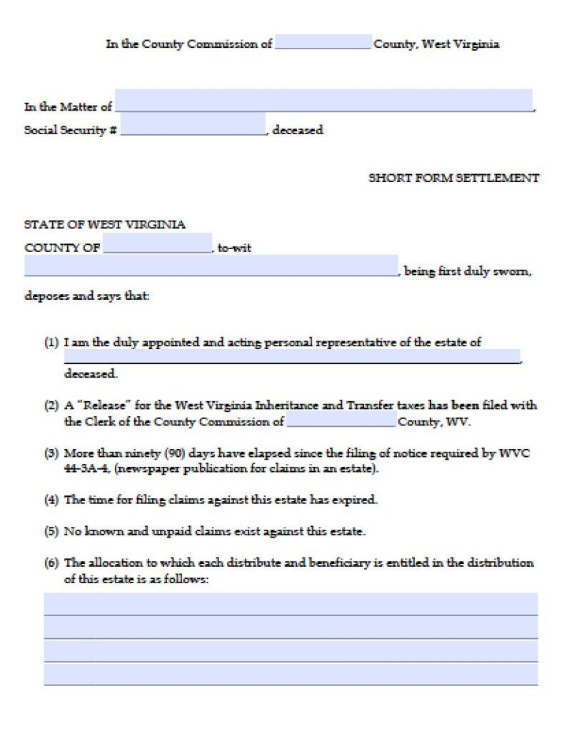 Free West Virginia Affidavit Of Heirship Form PDF Word