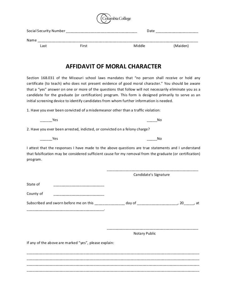 Good Moral Character Sample Master Template