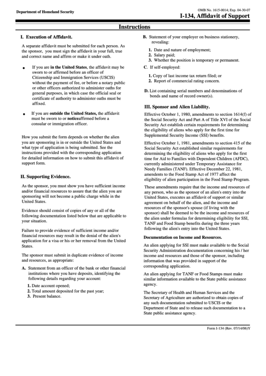 I 134 Affidavit Of Support Instructions Printable Pdf Download
