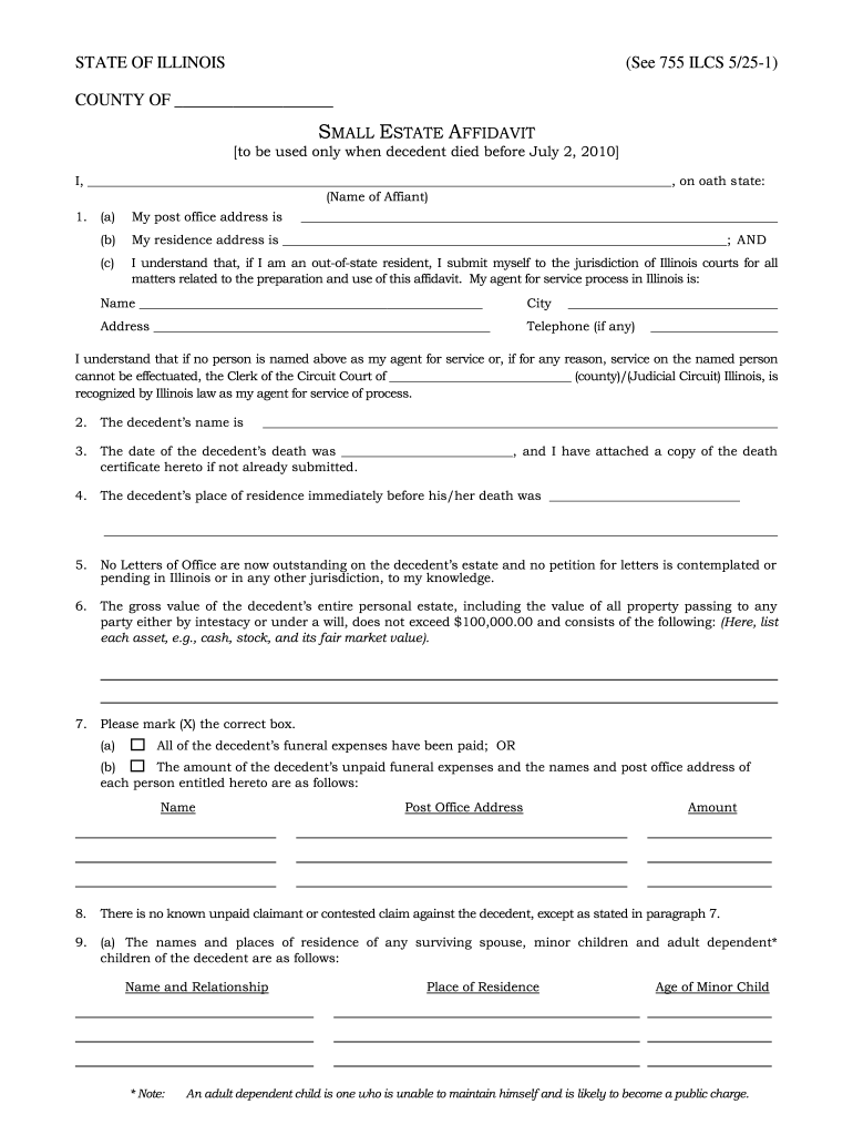 Illinois Small Estate Affidavit Fill And Sign Printable Template