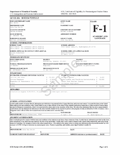 ISSS F 1 Students Form I 20 Extension