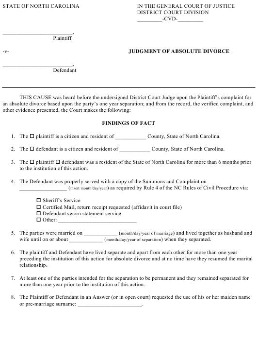Marital Status Affidavit Nc