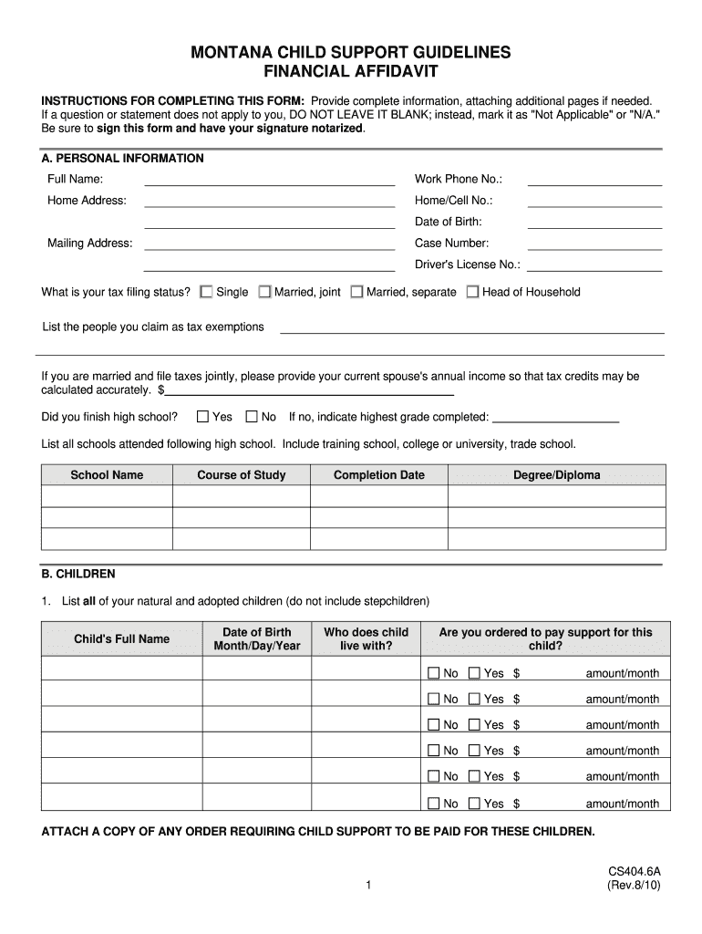 Montana Financial Affidavit Fill Online Printable Fillable Blank 