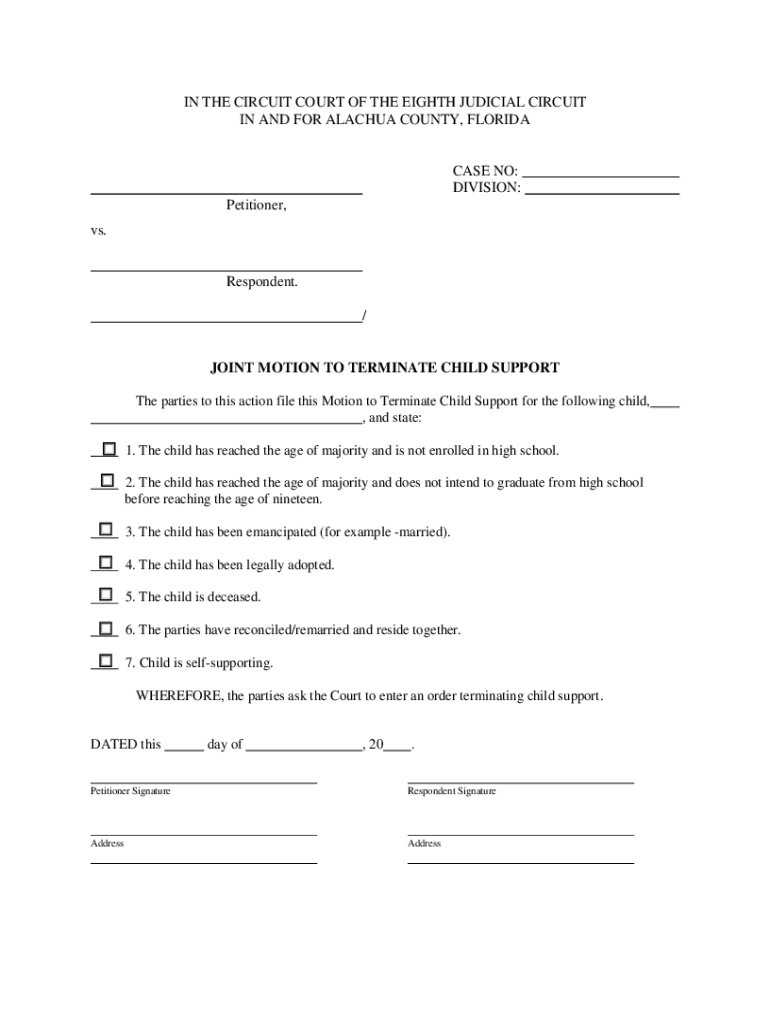 Motion To Terminate Child Support Florida 2020 Fill And Sign 