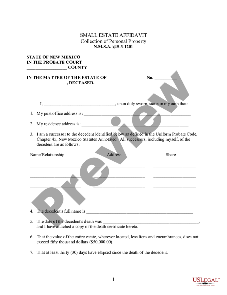 New Mexico Small Estate Affidavit For Estates Under 50 000 Affidavit 