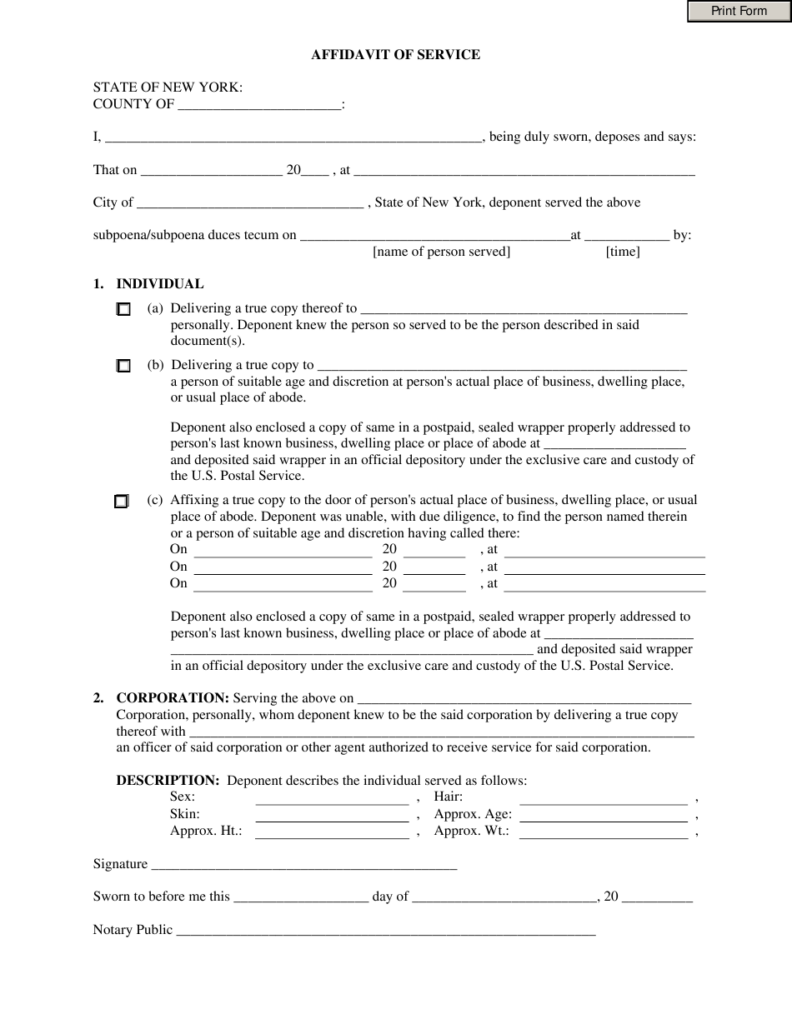 New York Affidavit Of Service Download Fillable PDF Templateroller