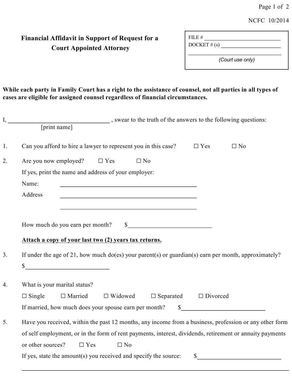 New York Financial Affidavit In Support Of Request For A Court