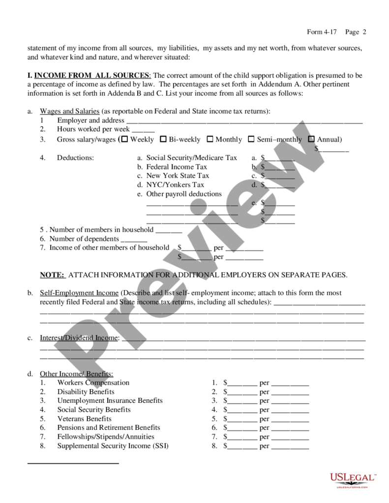 New York Financial Disclosure Affidavit Financial Disclosure 