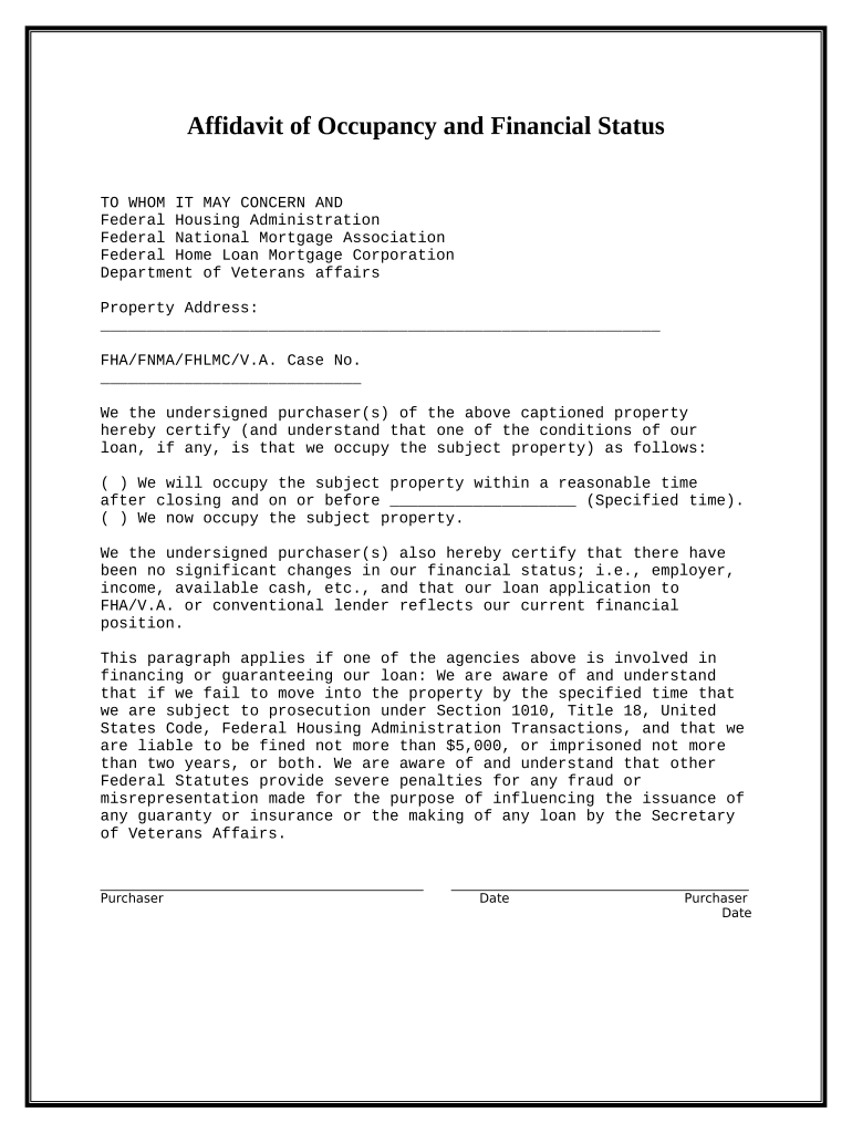 Occupancy And Financial Status Affidavit Form 2022 