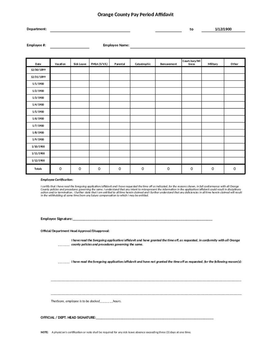 Orange County Pay Period Affidavit Edit Fill Sign Online Handypdf