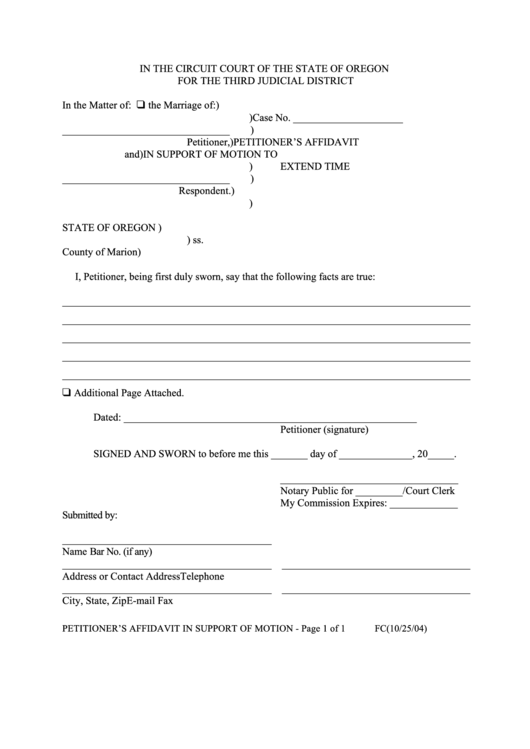 Petitioner S Affidavit In Support Of Motion To Extend Time Printable 