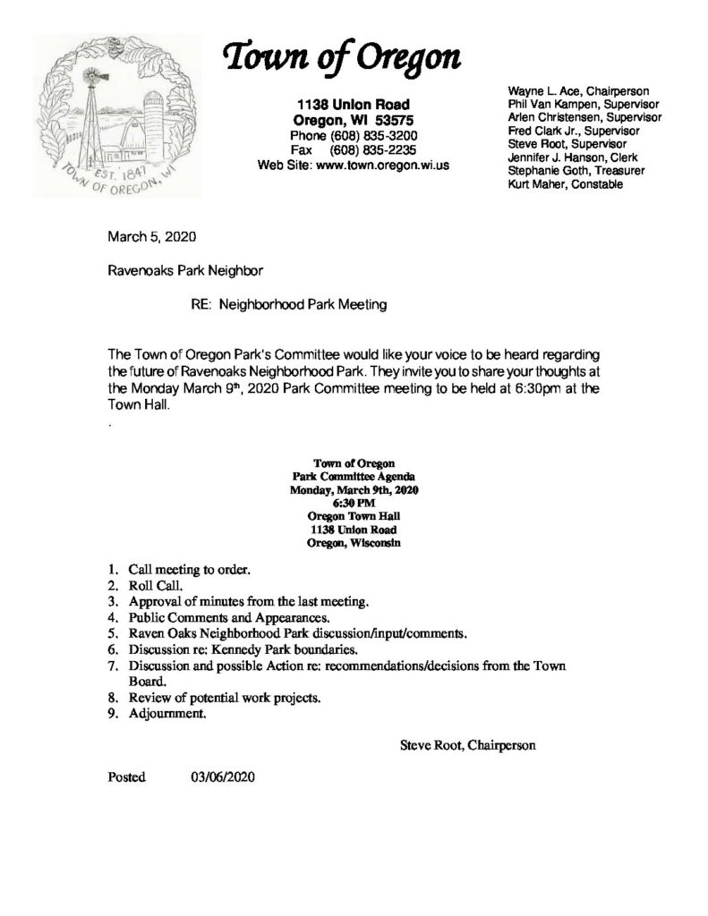 Ravenoaks Neighborhood Park Meeting Monday March 9th At 6 30 Pm Town 