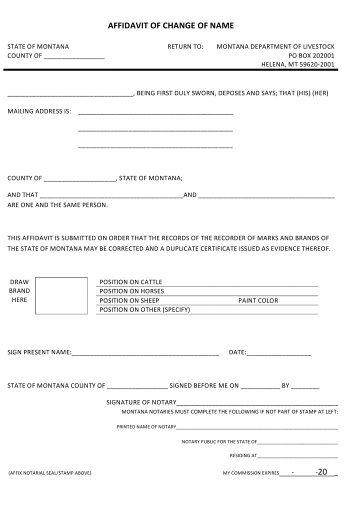 Same Name Affidavit Free Form For Montana 2022 PrintableAffidavitForm