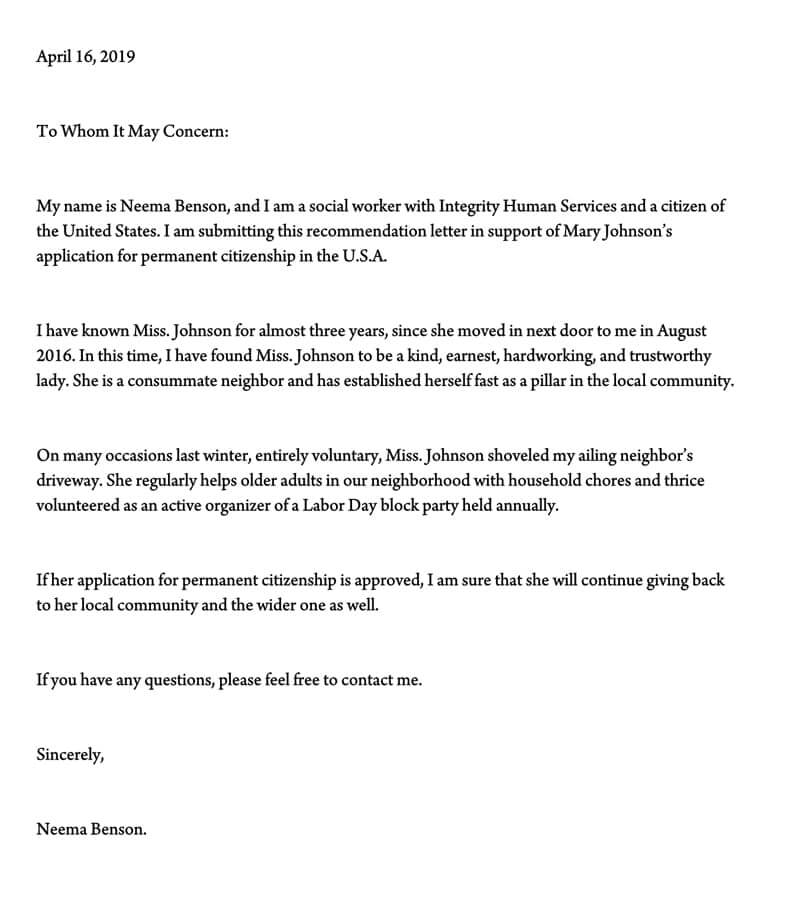 Sample Immigration Letter Of Support For A Family Member Database 