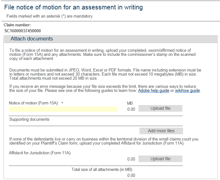 Small Claims Court E filing Service User Guide Ministry Of The 