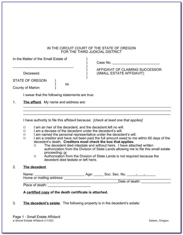 Small Estate Affidavit Form Bexar County Texas Universal Network
