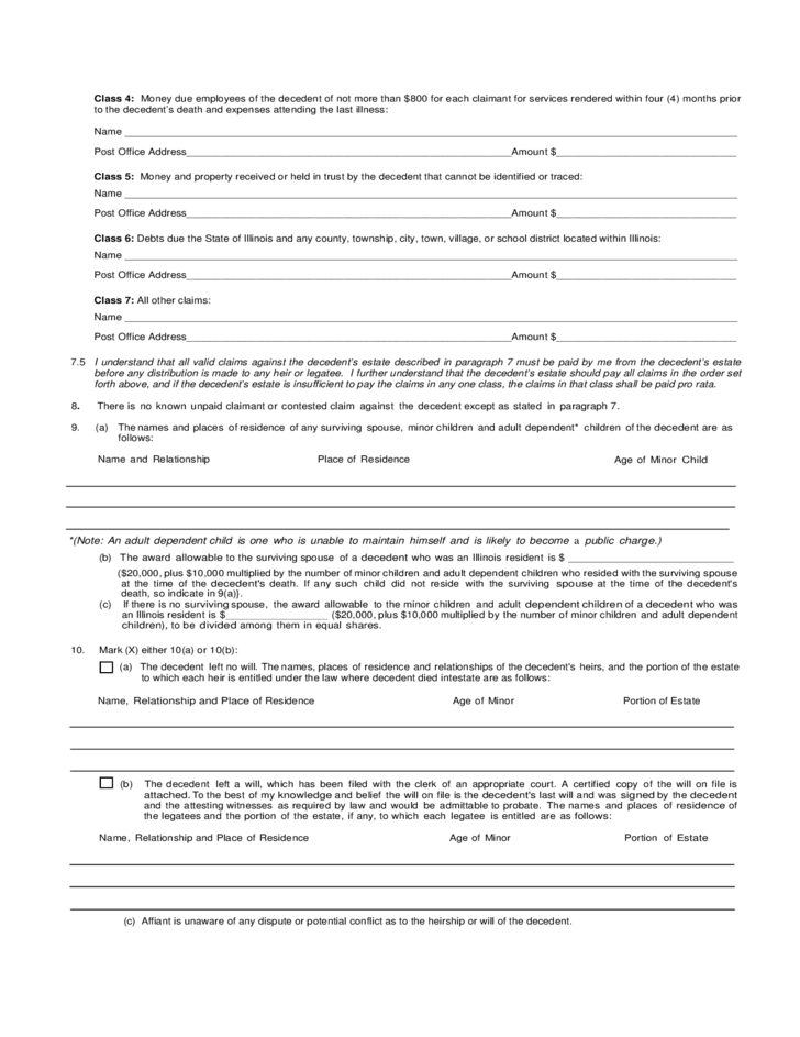 Small Estate Affidavit Form Illinois Free Download