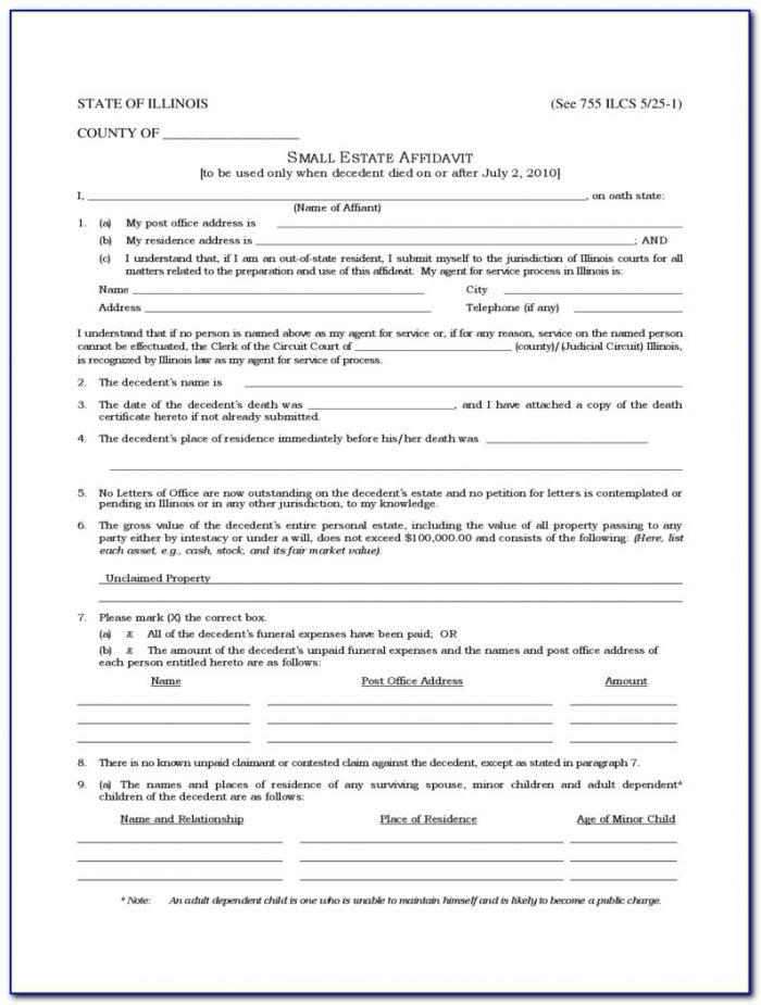 Small Estate Affidavit Form Illinois Universal Network
