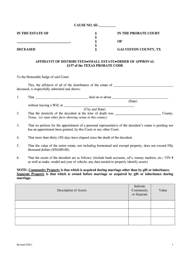Small Estate Affidavit Texas Fill Online Printable Fillable Blank 