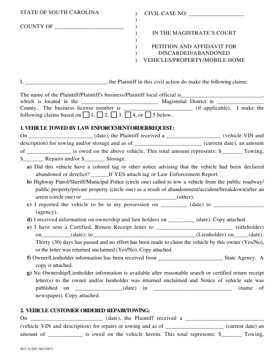 South Carolina Affidavit