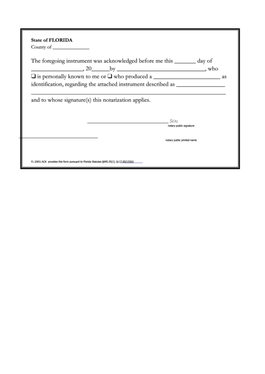 State Of Florida Notary Form Printable Pdf Download