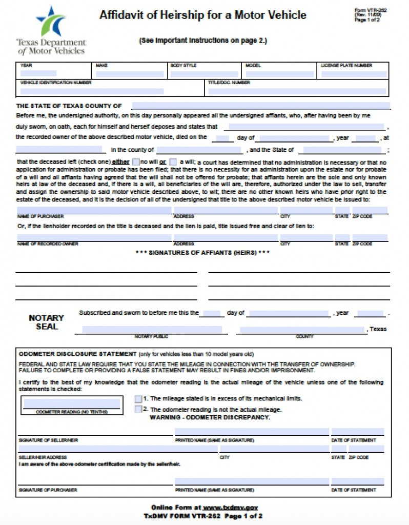Texas Affidavit Of Death And Heirship Or Descent Free Form 2022 
