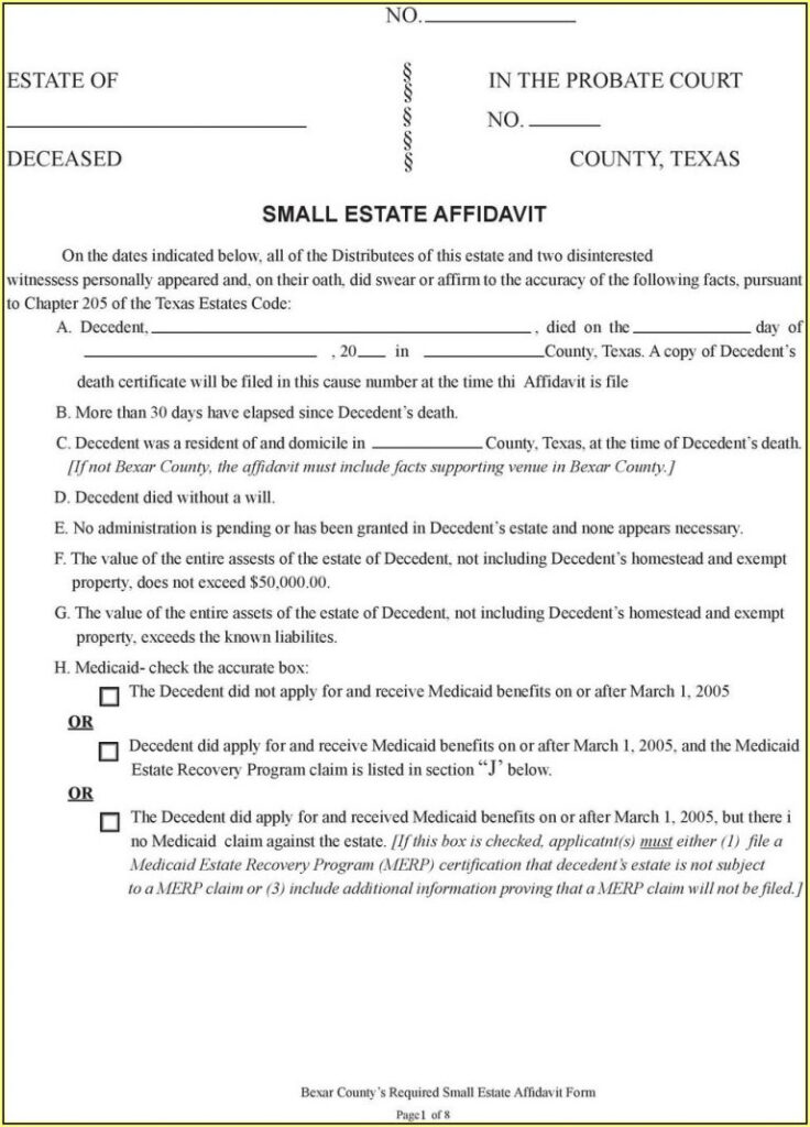 Texas Small Estate Affidavit Form Travis County Form Resume 