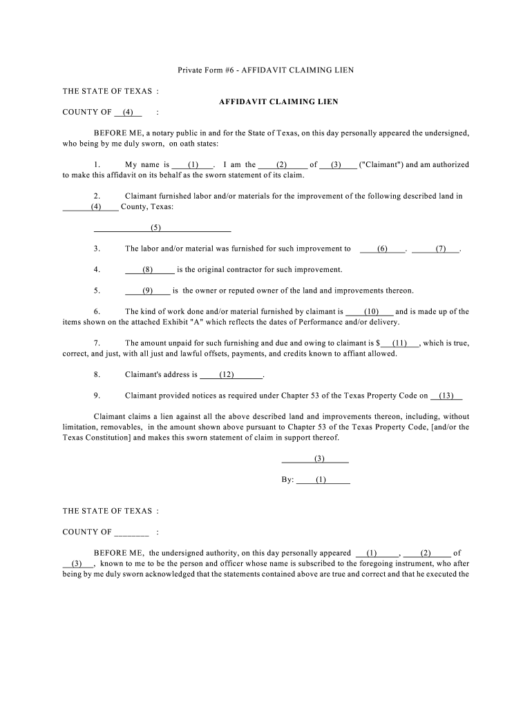 Tx Affidavit Lien Fill Online Printable Fillable Blank PdfFiller