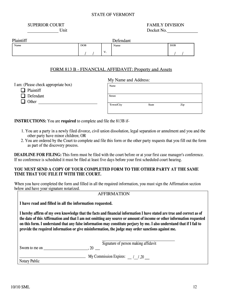 Vermont Financial Affidavit Fill Online Printable Fillable Blank 